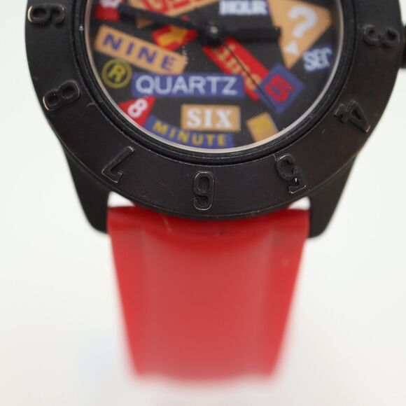 Vintage Guess Watch 30mm Women Retro Art Word Dial 1989 Red Strap w New Battery main image 8